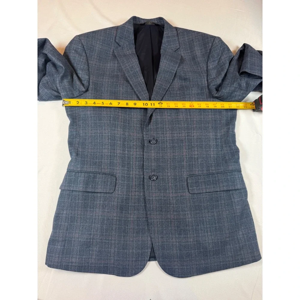 Jos. A Bank Traveler Collection Men 42R Blue Tartan Plaid Wool Blazer Sport Coat